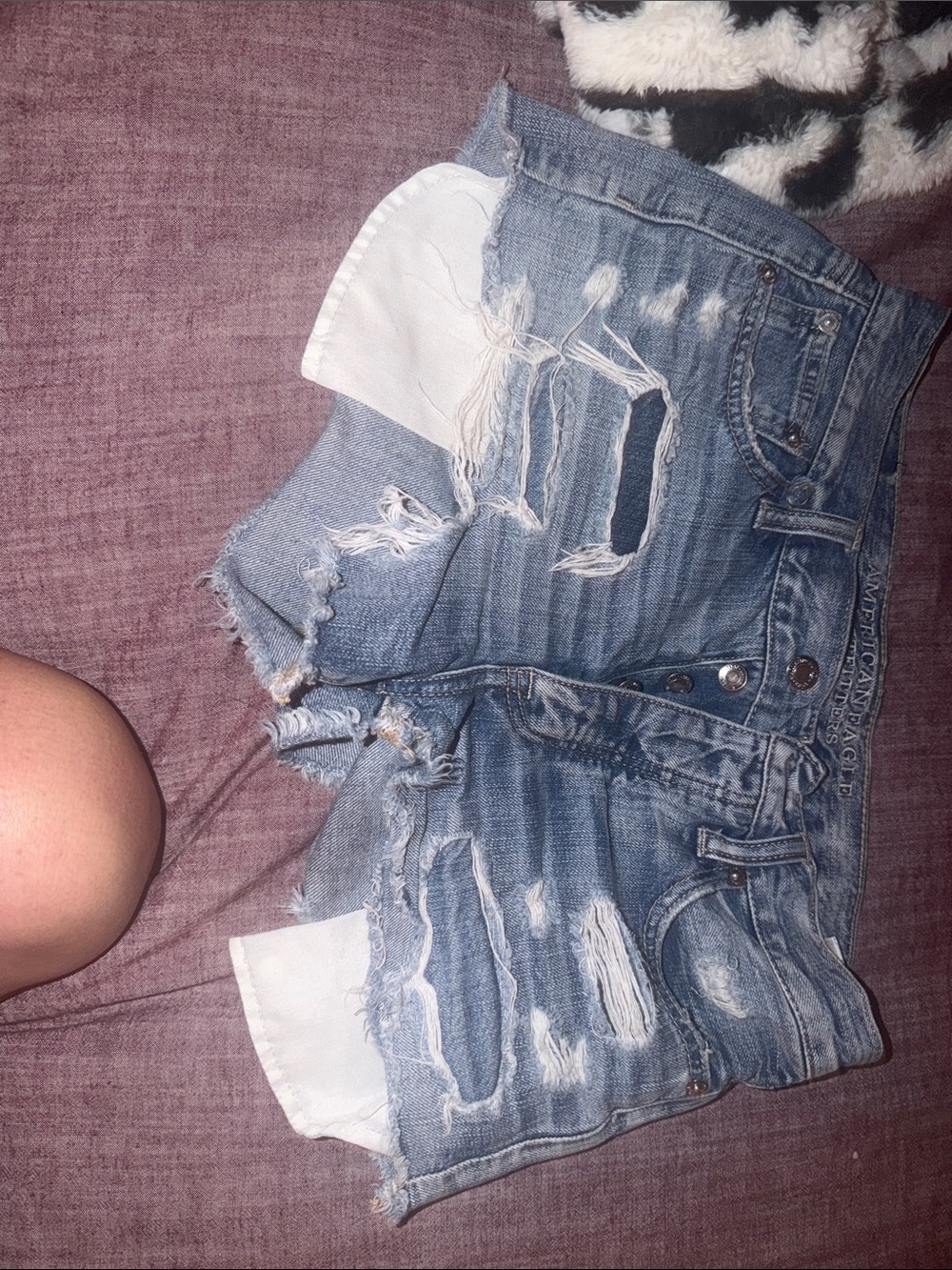 Women's Light Blue Distressed Denim Shorts - Classic Cut